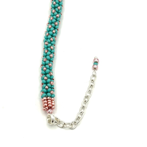 HAND CRAFTED Tubular Style Bracelet with Turquoise and Rose Gold - Picture 6 of 9